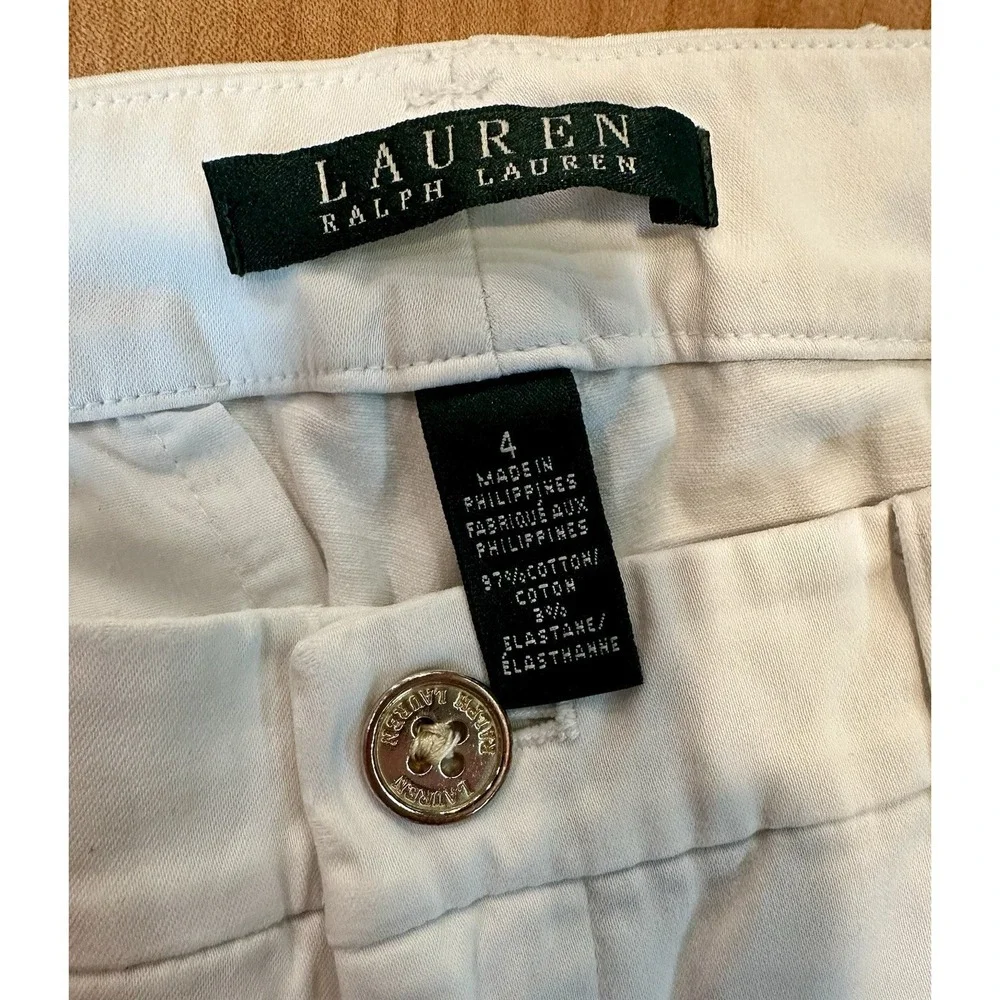 Lauren Ralph Lauren Womens White Straight Leg Pants Cotton Blend Size 4